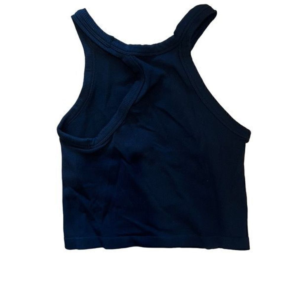 Aqua High Neck Fitted Ribbed Tank in Black One Size